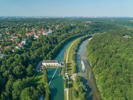 River landscape Isar with Isar canal