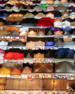 Colourful tent roofs from a night market in Bangkok