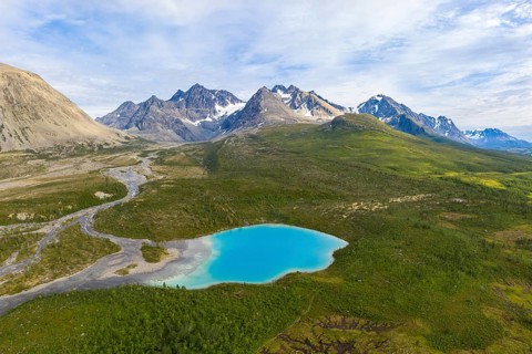 Lake Aspevatnet with mountains of the Lyngen Alps