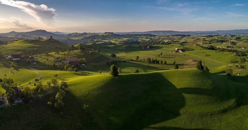 Landscape panorama with drumlin