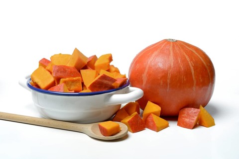 Pumpkin and pumpkin cubes in shell