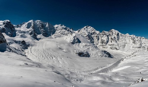 Winter mountain panorama on the Diavolezza at full moon