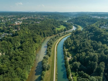 River landscape Isar with Isar channel