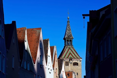 Medieval town gate with the Schmalzturm or beautiful tower