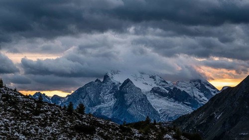 Sunset at the glacier Marmolada