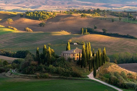 Country estate Podere Belvedere at sunset