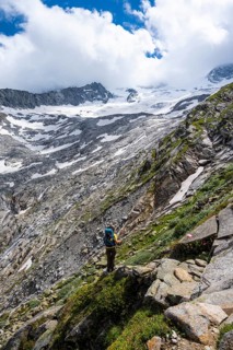 Hiker on marked hiking trail