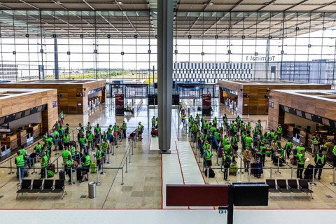 Trial operation in the departure hall in Terminal 1 of the new Berlin Airport BER