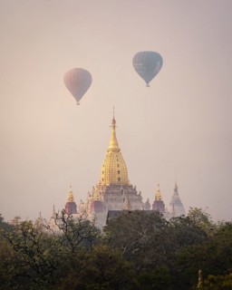Ananda Temple with two colorful balloons