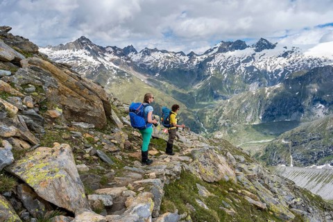 Hiker on marked hiking trail