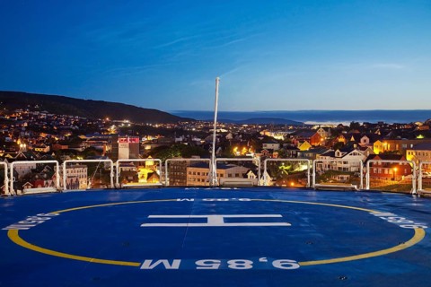 View from the helipad of the ferry Norroena to the capital in the evening