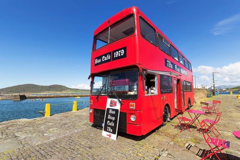 Cafe in a red double-decker bus