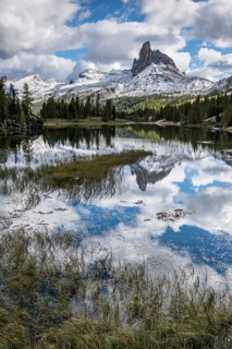 Monte Pelmo reflected in the mountain lake Lago Federa