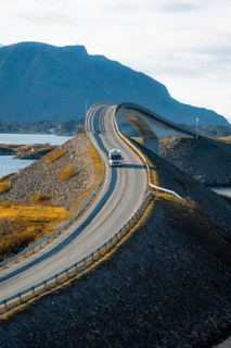 Campervan on the island connecting road Atlantic Ocean Road