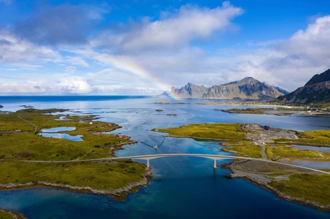 Rainbow over fjord