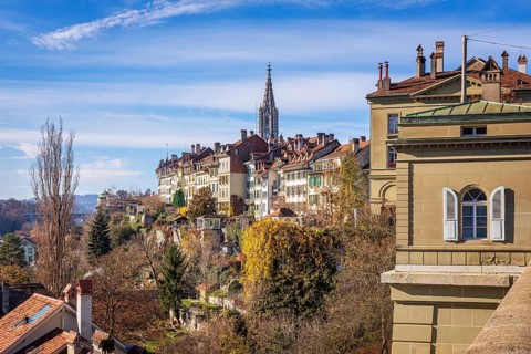 View over the old part of Bern and with the Bern Minster