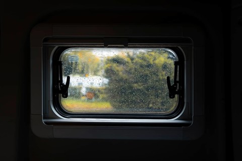 View out of a blessed window of Campervan