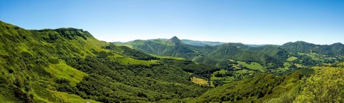 View of the Mandailles valley and Puy Griou in the Auvergne volcanoes regional natural park