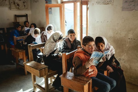 Nine students in classrooms