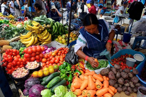 Colorful vegetables and fruits at the market