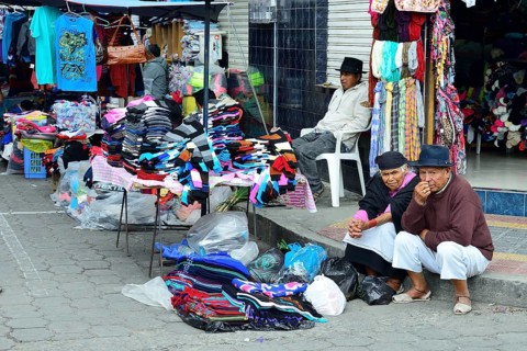 Sale of textiles at the market