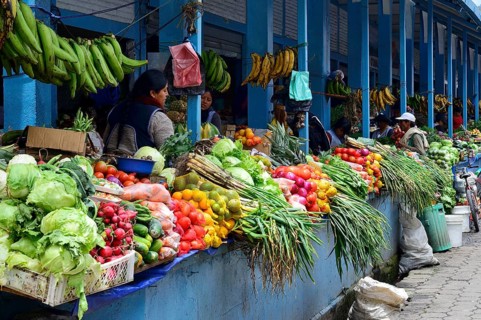 Colorful vegetables and fruits at the market