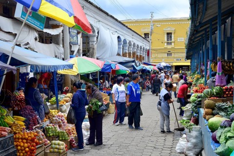 Alley with stalls at the market