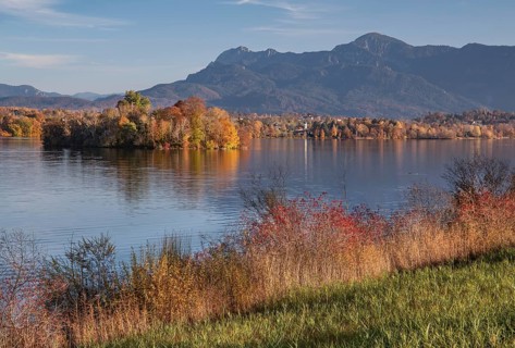 Autumn landscape at Staffelsee with Muehlwoerth Island