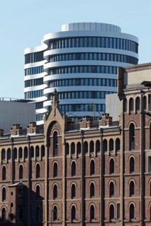 Historic warehouse building and modern office tower