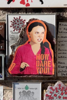 Art collage with portrait of Greta Thunberg