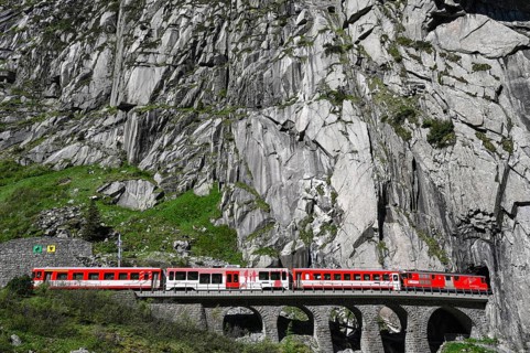 Matterhorn Gotthard Bahn on a stone bridge