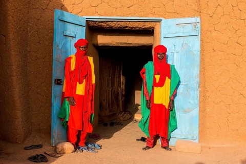 Colourful dressed bodyguards of the sultan of Agadez