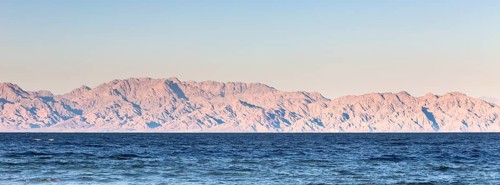 View of the Saudi peninsula across the gulf of Aquaba as seen from Dahab