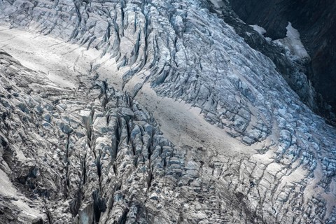 Glacier ice with crevasses
