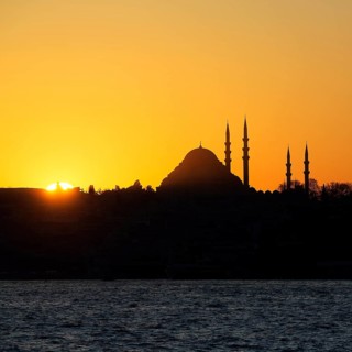 Silhouette of a mosque on the Bosporus at sunset