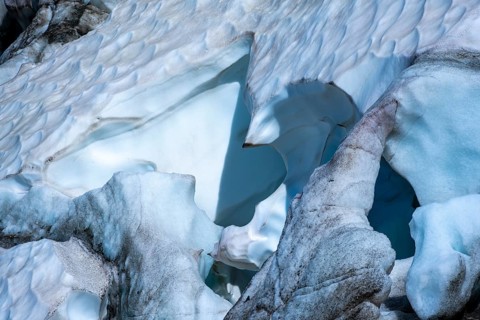 Furrowed glacier ice