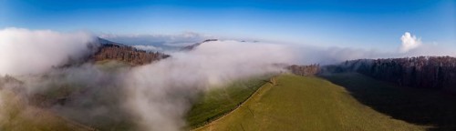 Aerial view Wisner Flue in the fog