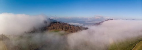 Aerial view Wisner Flue in the fog