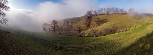 Aerial view Wisner Flue in the fog