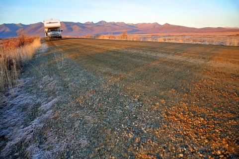 Motorhome on gravel road
