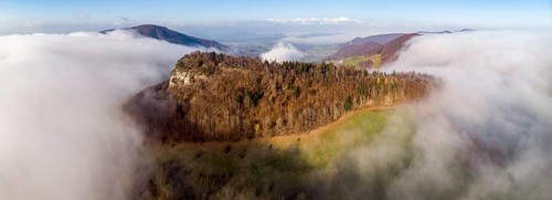 Aerial view Wisner Flue in the fog