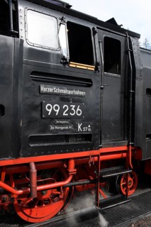 Steam locomotive driver's cab with inscription
