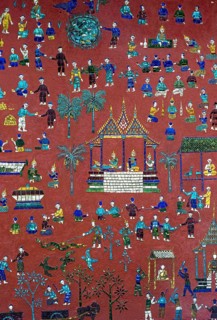 Glass mosaic with scenes from the parable of Siaosawat