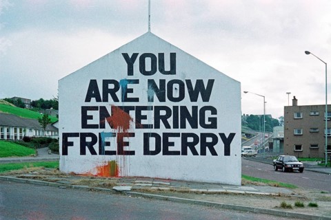Slogan on building facade