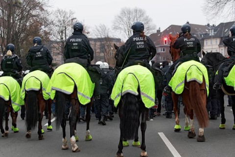 Rider squad of the police at the demonstration against Corona measures on Dec. 6