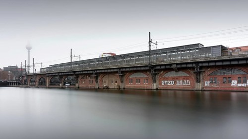 The Jannowitzbruecke S-Bahn station on the Spree in Berlin Mitte