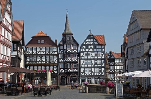 Market place with merchant guildhall St. Michaelis