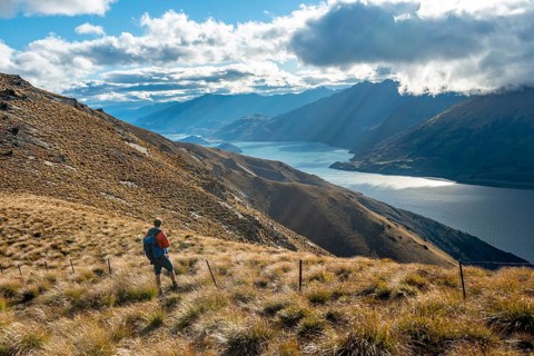 Hiker looks into the distance