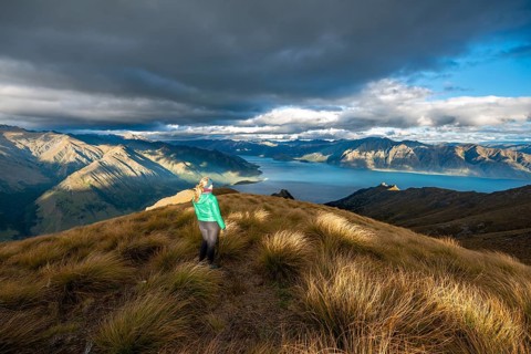 Hiker looks into the distance