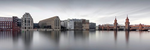 Skyline of Osthafen with Cuvry-Campus and Oberbaum Bridge
